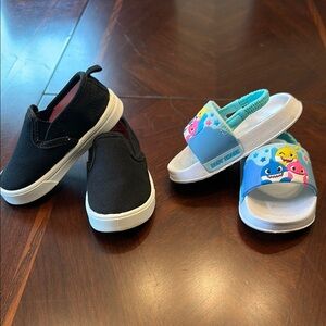 Black Slip-On Kids Shoes and Baby Shark Sandals